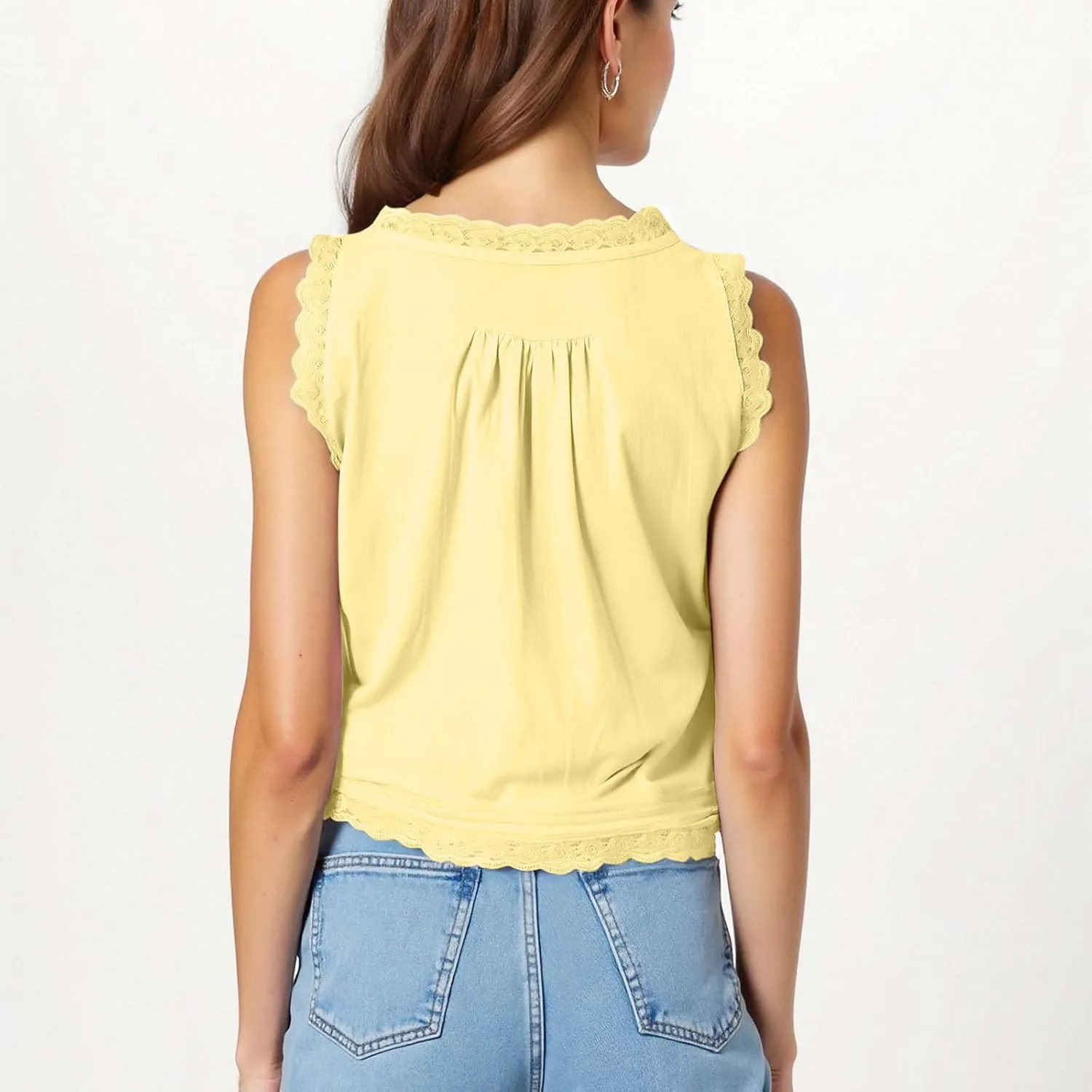 HGps8w Bow Tie Open Front Tank Top for Women Summer Embroidered Lace Trim Sleeveless V Neck Going Out Sexy Vest Crop Tops