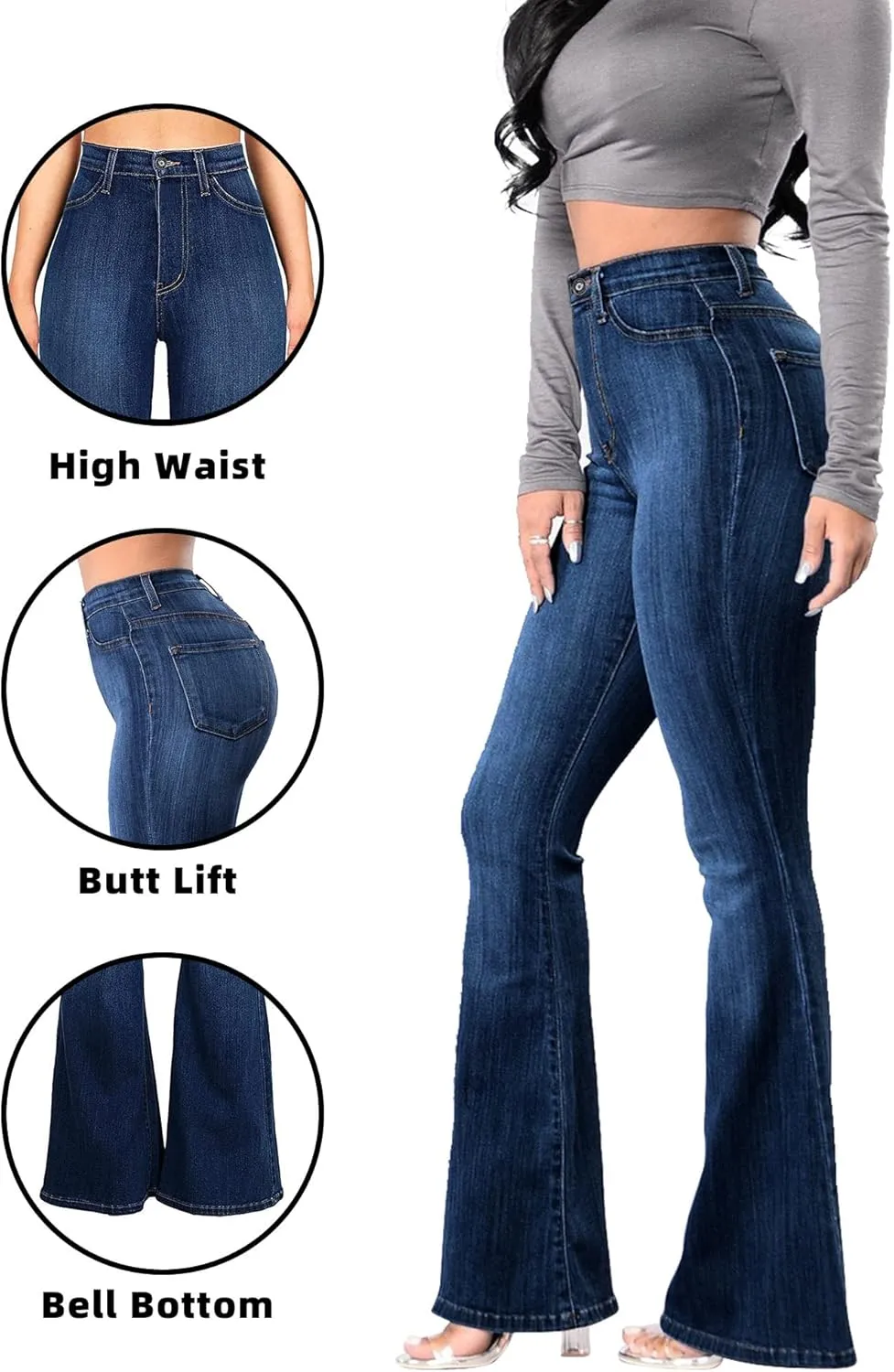 High Waisted Bell Bottom Jeans for Women Black Flare Jeans Retro Bootcut Jeans Stretch Wide Leg Denim Pants