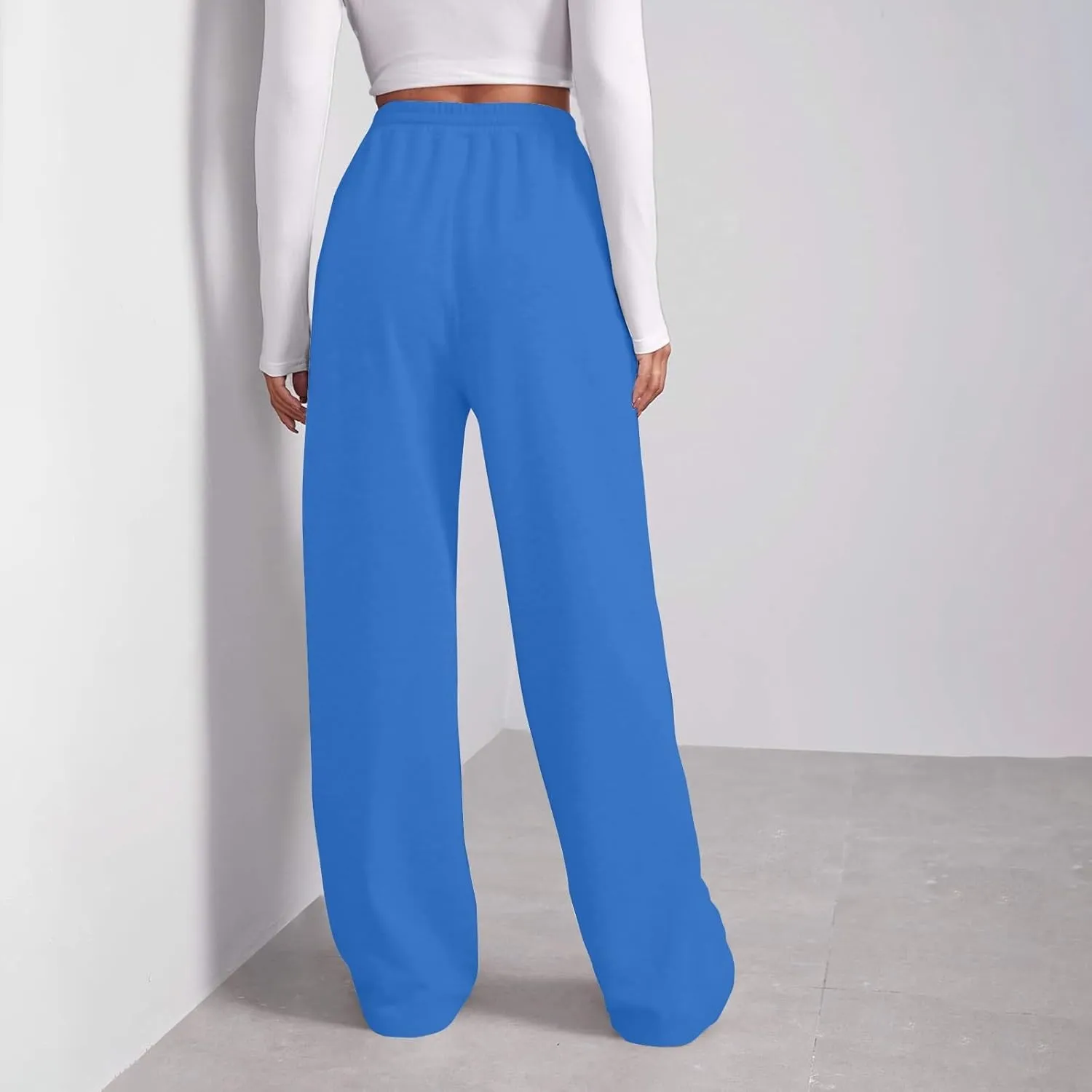 high Waisted Pants for Women Elastic Waist Straight Leg Sweatpants Pockets Solid Drawstring Comfy Loungewear Clothing