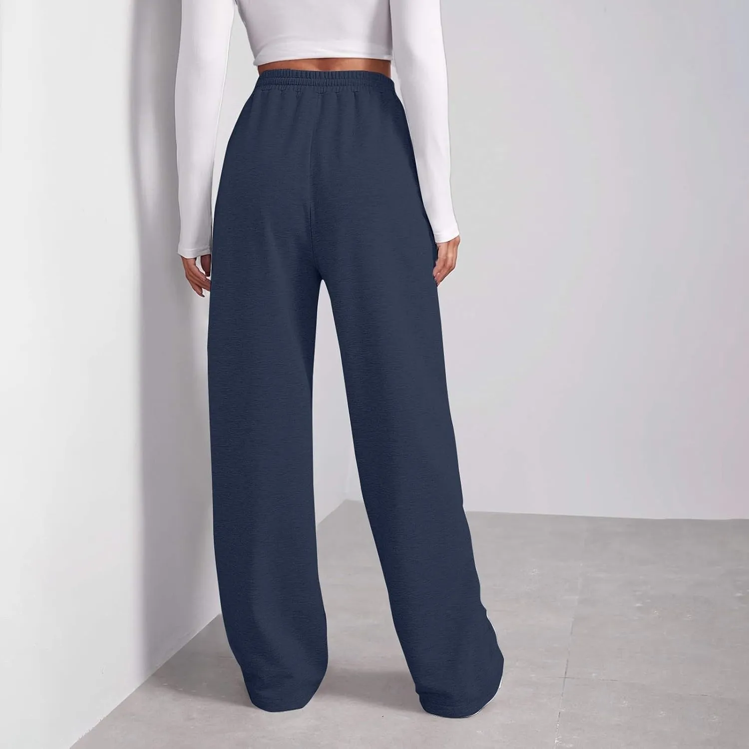 high Waisted Pants for Women Elastic Waist Straight Leg Sweatpants Pockets Solid Drawstring Comfy Loungewear Clothing
