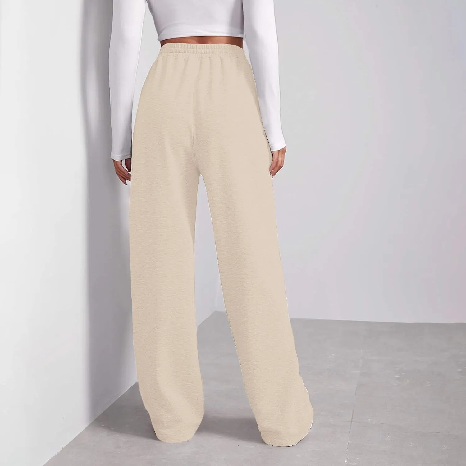 high Waisted Pants for Women Elastic Waist Straight Leg Sweatpants Pockets Solid Drawstring Comfy Loungewear Clothing