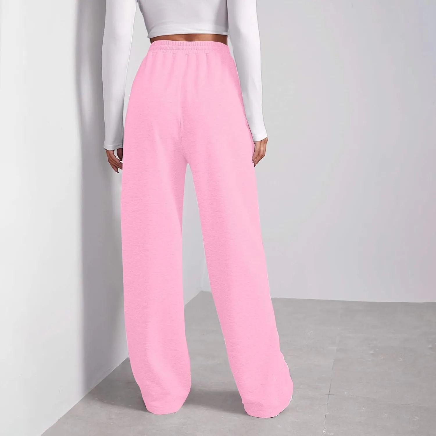 high Waisted Pants for Women Elastic Waist Straight Leg Sweatpants Pockets Solid Drawstring Comfy Loungewear Clothing