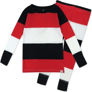HonestBaby Celebration 2-Piece Pajamas Sleepwear PJs 100% Organic Cotton for Baby, Toddler, Kids, Bold Stripe Red White Blu