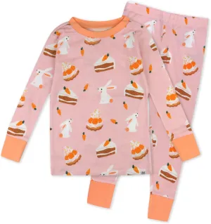 HonestBaby Celebration 2-Piece Pajamas Sleepwear PJs 100% Organic Cotton for Baby, Toddler, Kids, Bunnylicious