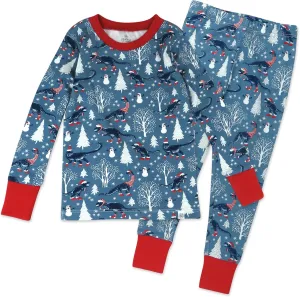 HonestBaby Holiday 2-Piece Pajamas Sleepwear PJs 100% Organic Cotton for Baby, Toddler, Kids, Winter Dinoland