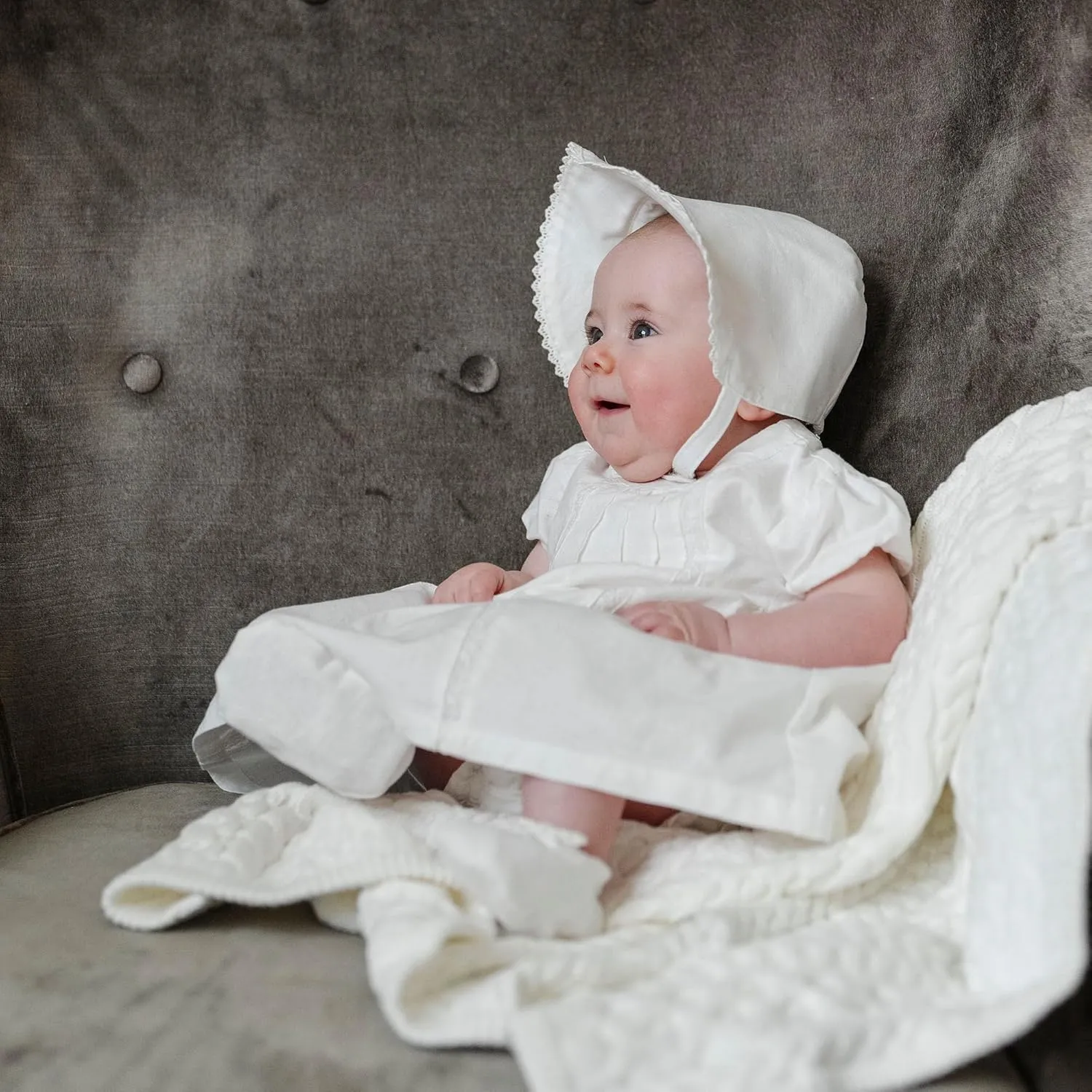 Hope & Henry Layette Baby Girl Woven Short Sleeve Dress with Peter Pan Collar