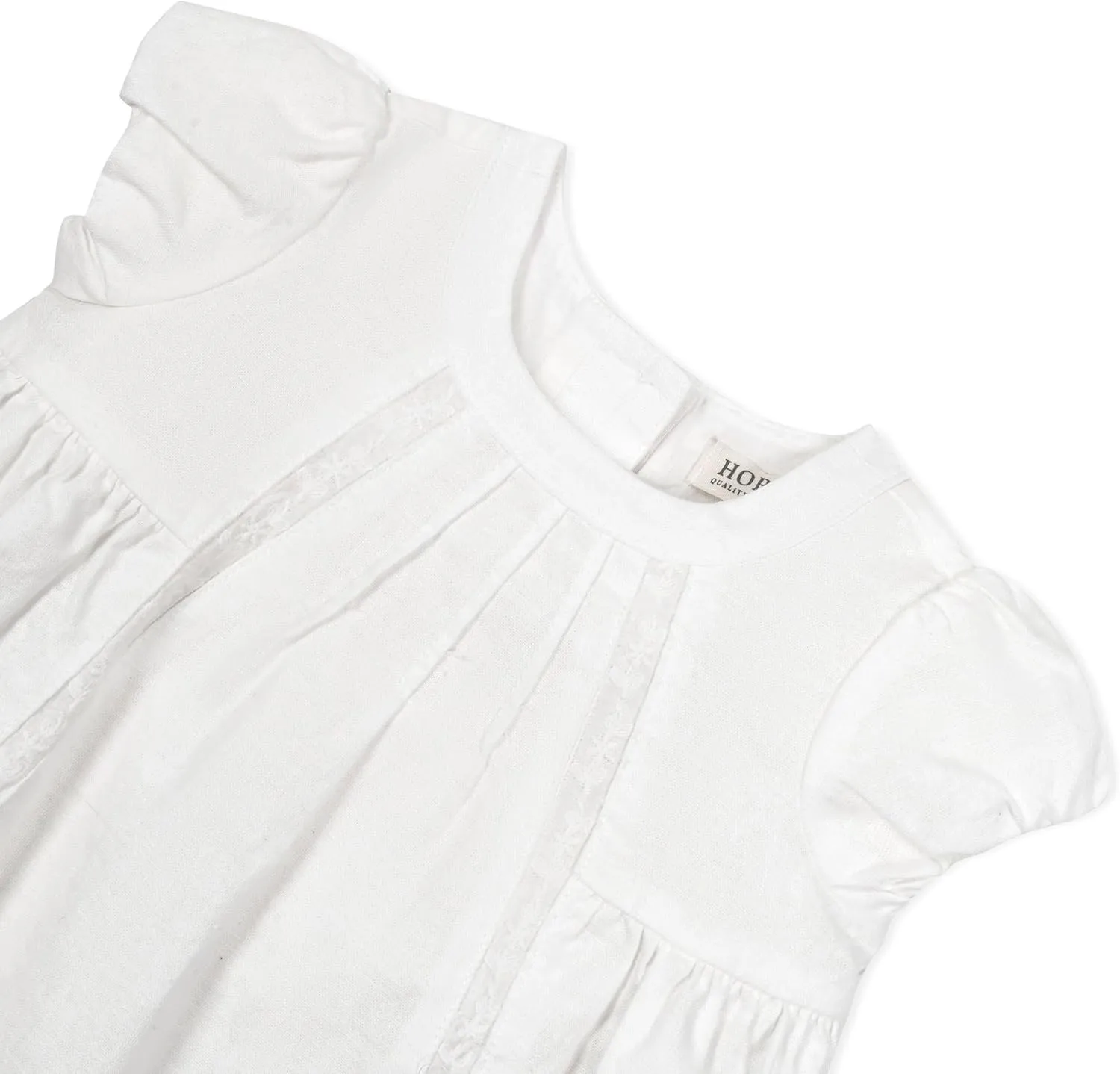 Hope & Henry Layette Baby Girl Woven Short Sleeve Dress with Peter Pan Collar