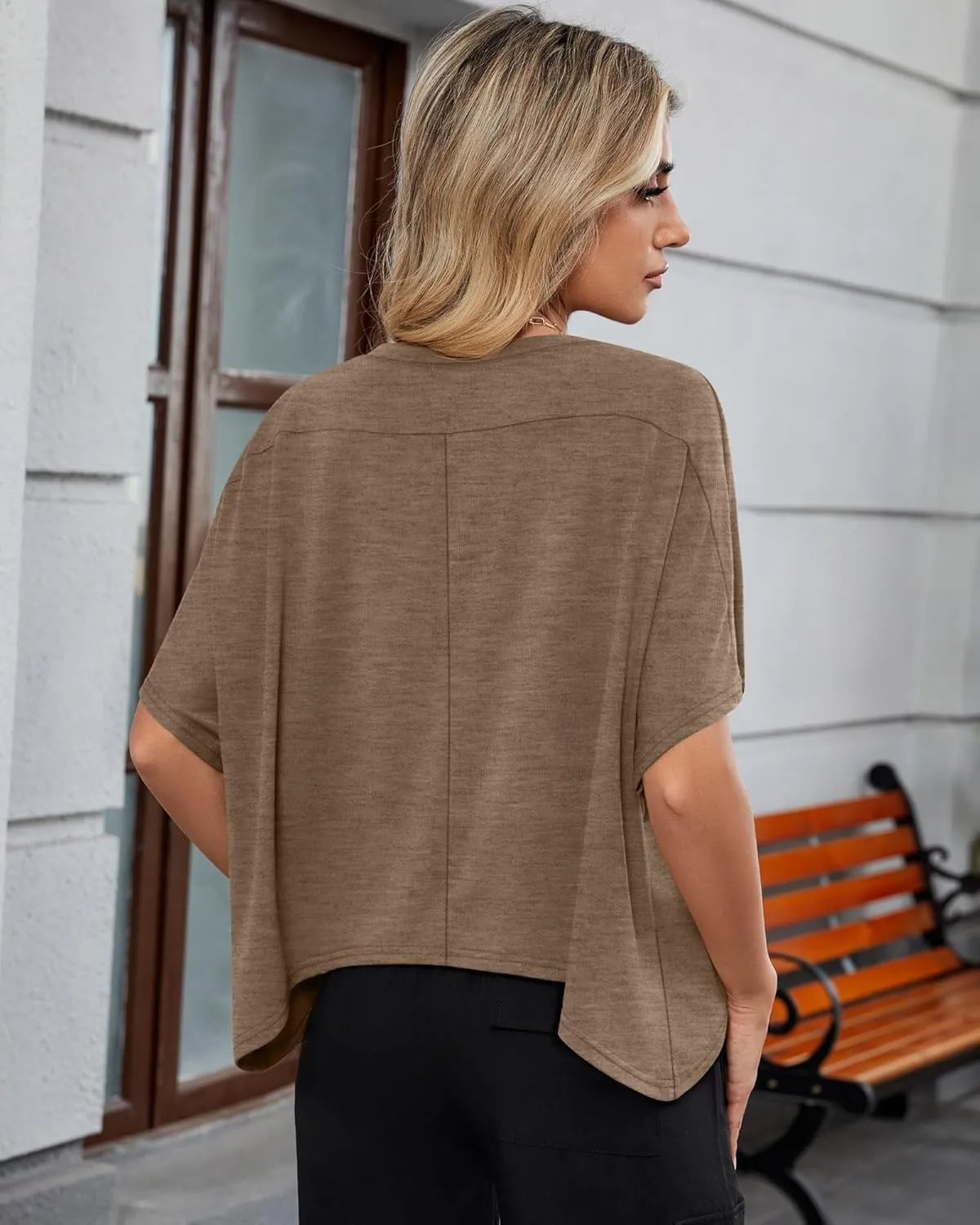 Huukeay 3 Pack Women's Oversized T Shirts Casual Half Short Sleeves Crop Tops Crew Neck Irregular Hem Baggy Cropped Tees