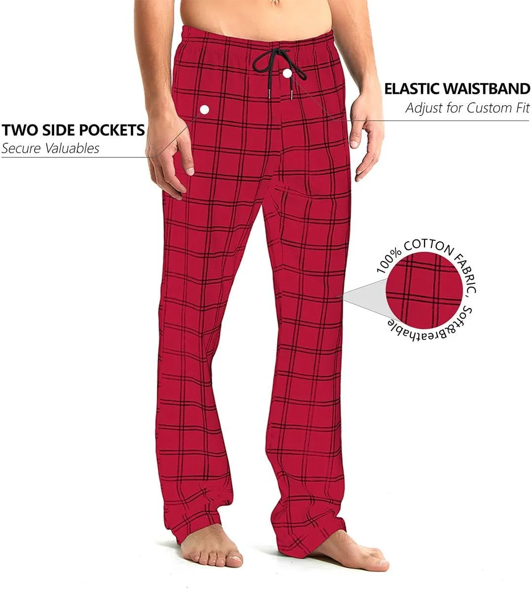 Idtswch Mens Tall Pajama Pants 30/32/34/36/38 Long Inseam Plaid Lounge Pants Sleepwear Pajama Bottoms 100% Cotton