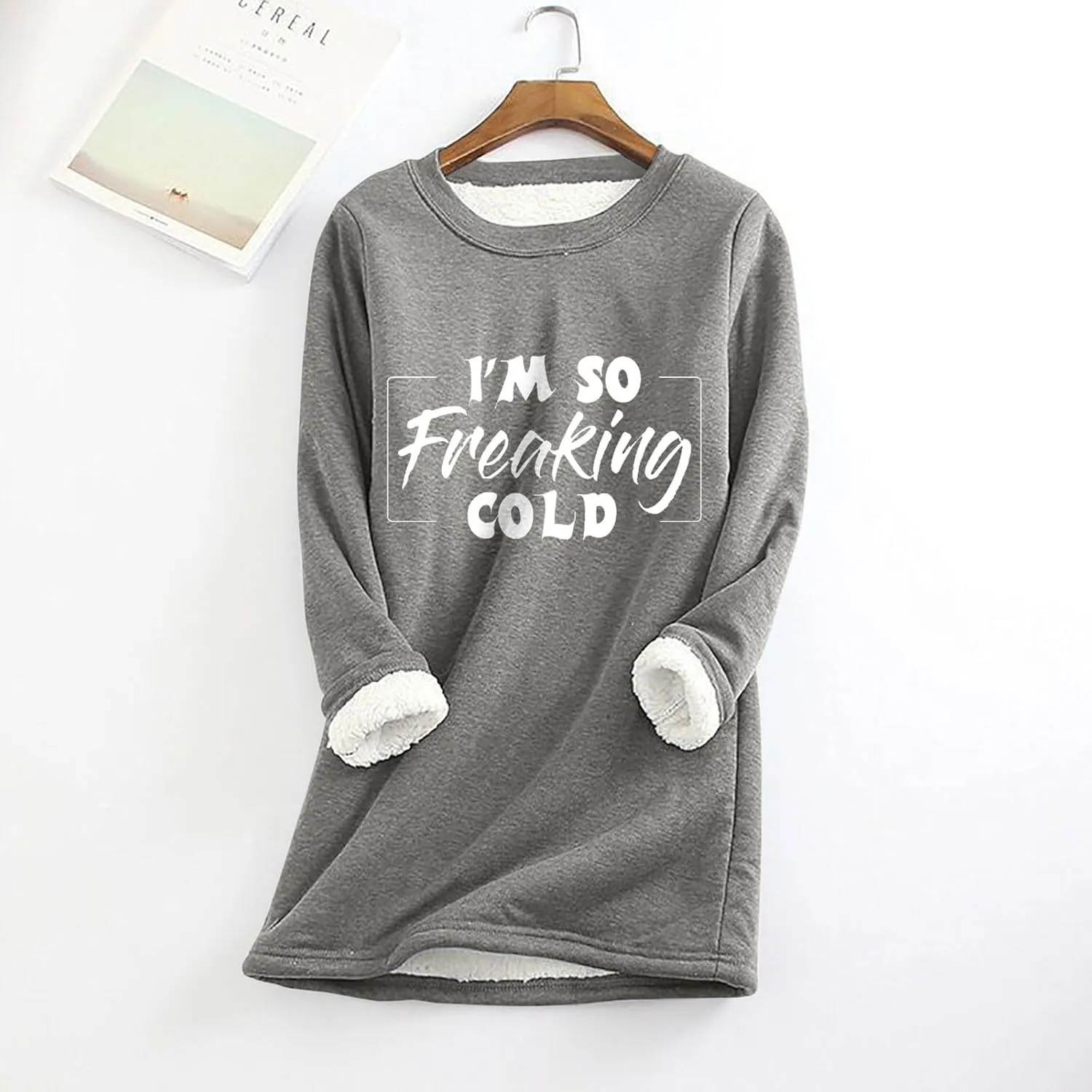 I'm So Freaking Cold Fleece Sweatshirt for Women Thermal Warm Loungewear Tops Crewneck Long Sleeve Pullover Shirt