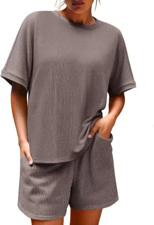 Imily Bela Womens 2 Piece Outfits 2025 Oversized Summer Short Sets Casual Beach Ribbed Short Sleeve Matching Set