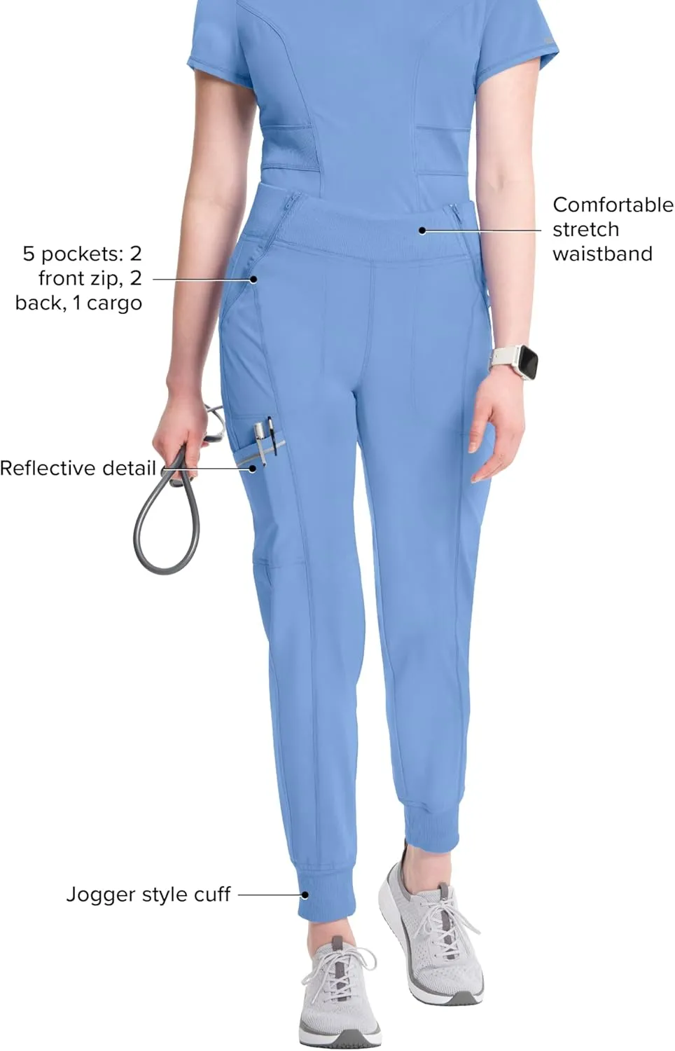 Infinity Women's Scrub Jogger Pants Mid Rise Bottoms with 5 Pockets, Moisture Wicking & 360° Stretch Fabric - CK110A