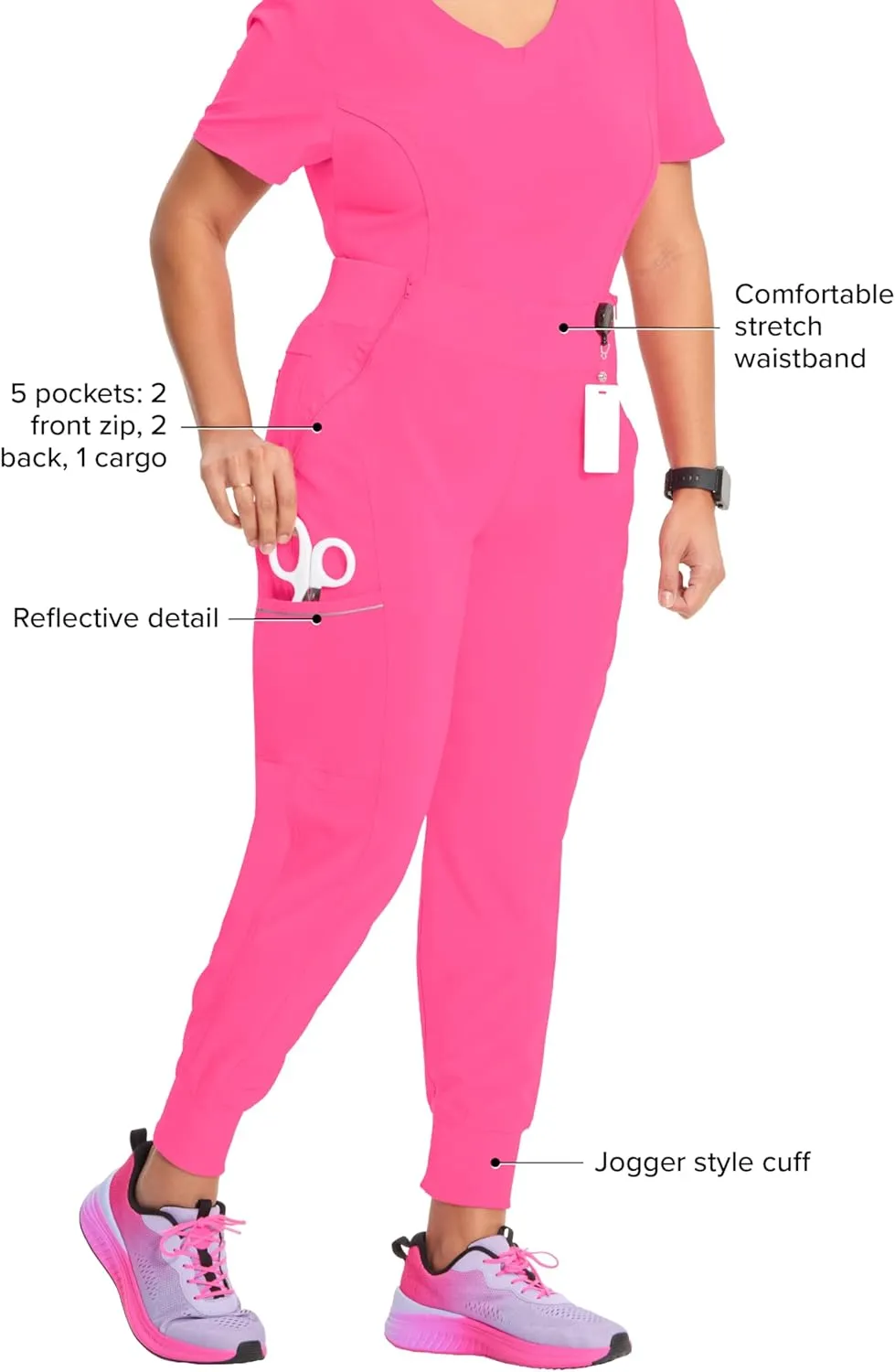 Infinity Women's Scrub Jogger Pants Mid Rise Bottoms with 5 Pockets, Moisture Wicking & 360° Stretch Fabric - CK110A