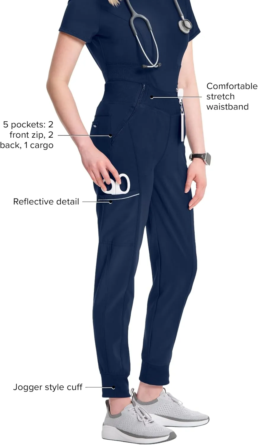 Infinity Women's Scrub Jogger Pants Mid Rise Bottoms with 5 Pockets, Moisture Wicking & 360° Stretch Fabric - CK110A