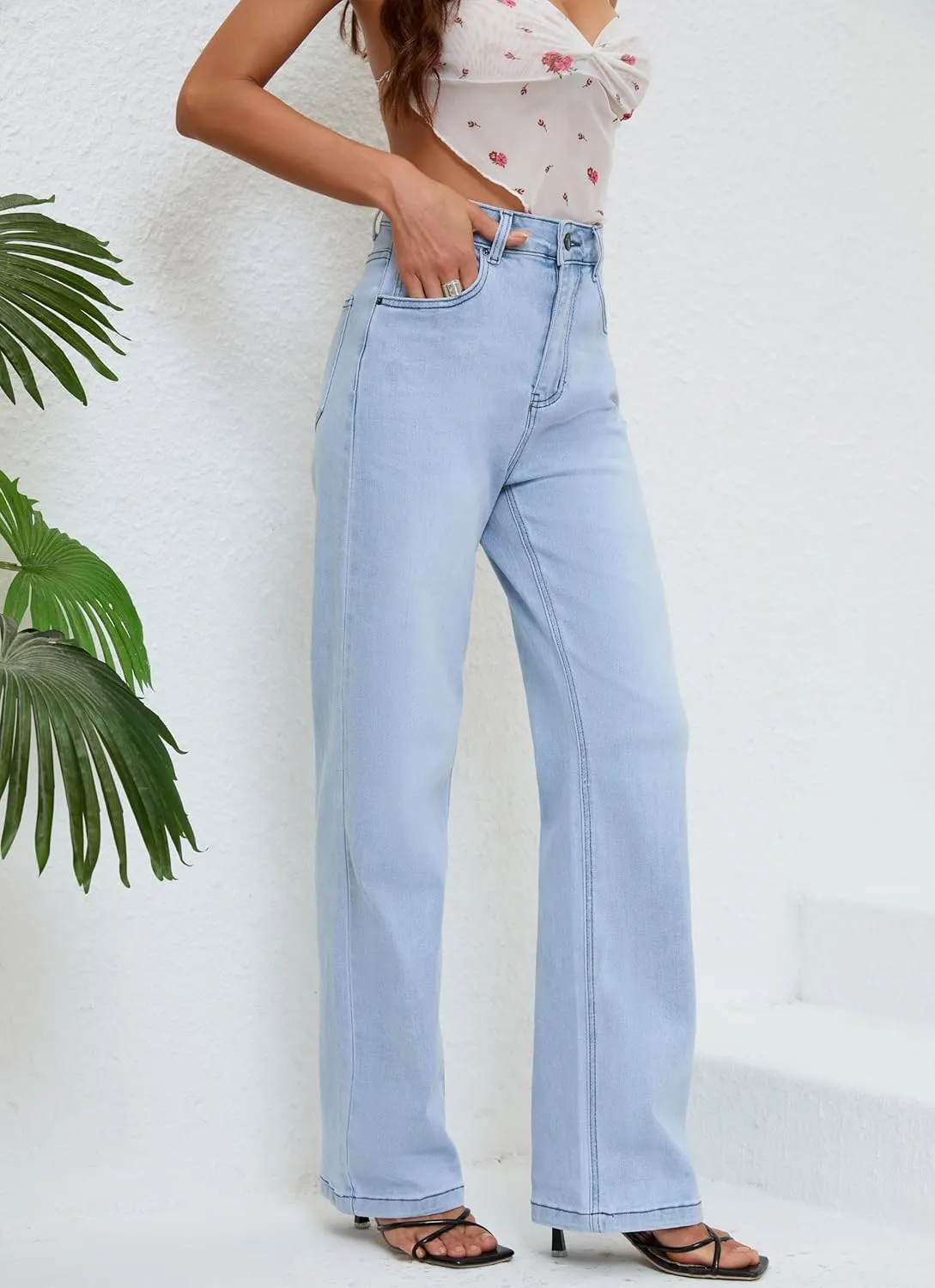 Jeans for Women High Waist Straight Stretch Casual Light Blue Womens Jeans Fashion 2025