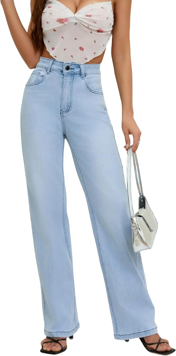 Jeans for Women High Waist Straight Stretch Casual Light Blue Womens Jeans Fashion 2025