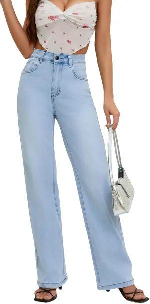 Jeans for Women High Waist Straight Stretch Casual Light Blue Womens Jeans Fashion 2025