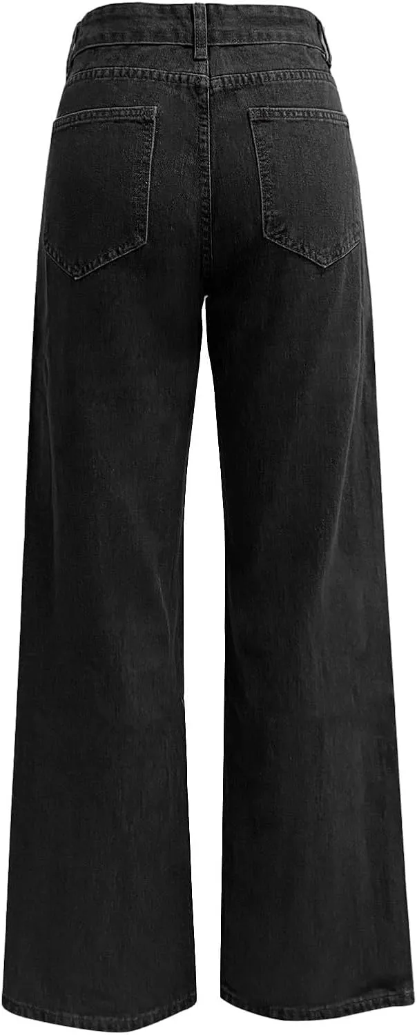 Jeans for Women High Waisted Straight Wide Leg Loose Stretchy Lightweight Tummy Control Pull On Denim Pants Boyfriend Jeans