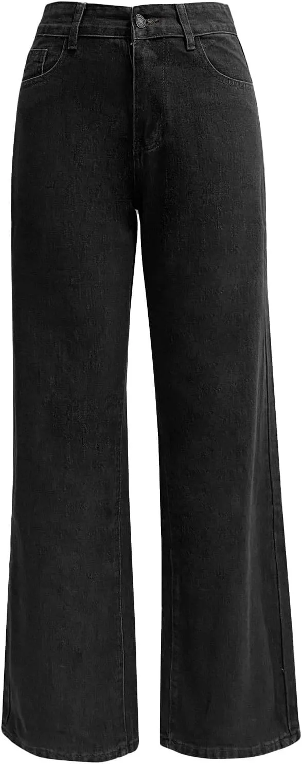 Jeans for Women High Waisted Straight Wide Leg Loose Stretchy Lightweight Tummy Control Pull On Denim Pants Boyfriend Jeans