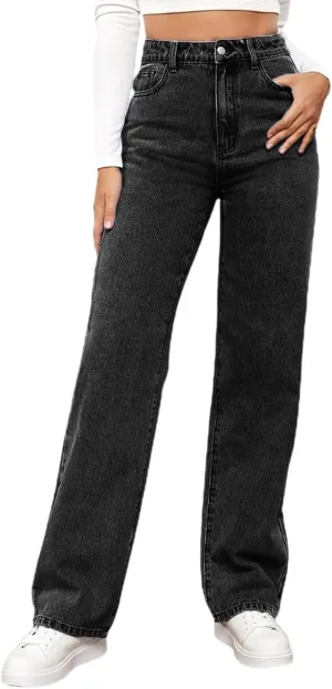 Jeans for Women High Waisted Straight Wide Leg Loose Stretchy Lightweight Tummy Control Pull On Denim Pants Boyfriend Jeans