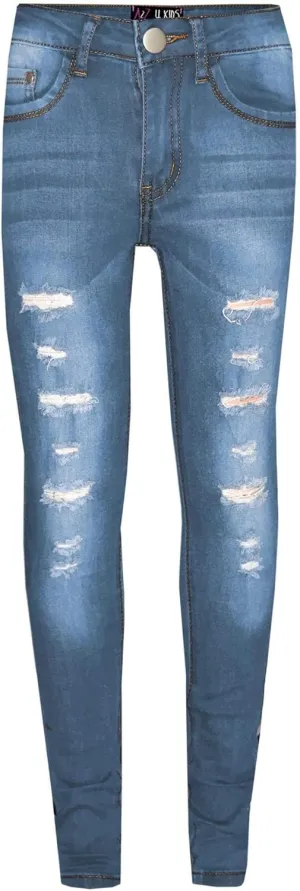 Jeans Lightweight Denim Ripped Pants Comfort Skinny Stretch Jeans Trendy Stretchable Pants for Girls Age 3-14