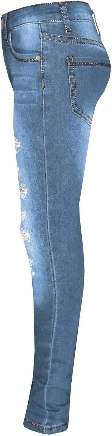 Jeans Lightweight Denim Ripped Pants Comfort Skinny Stretch Jeans Trendy Stretchable Pants for Girls Age 3-14