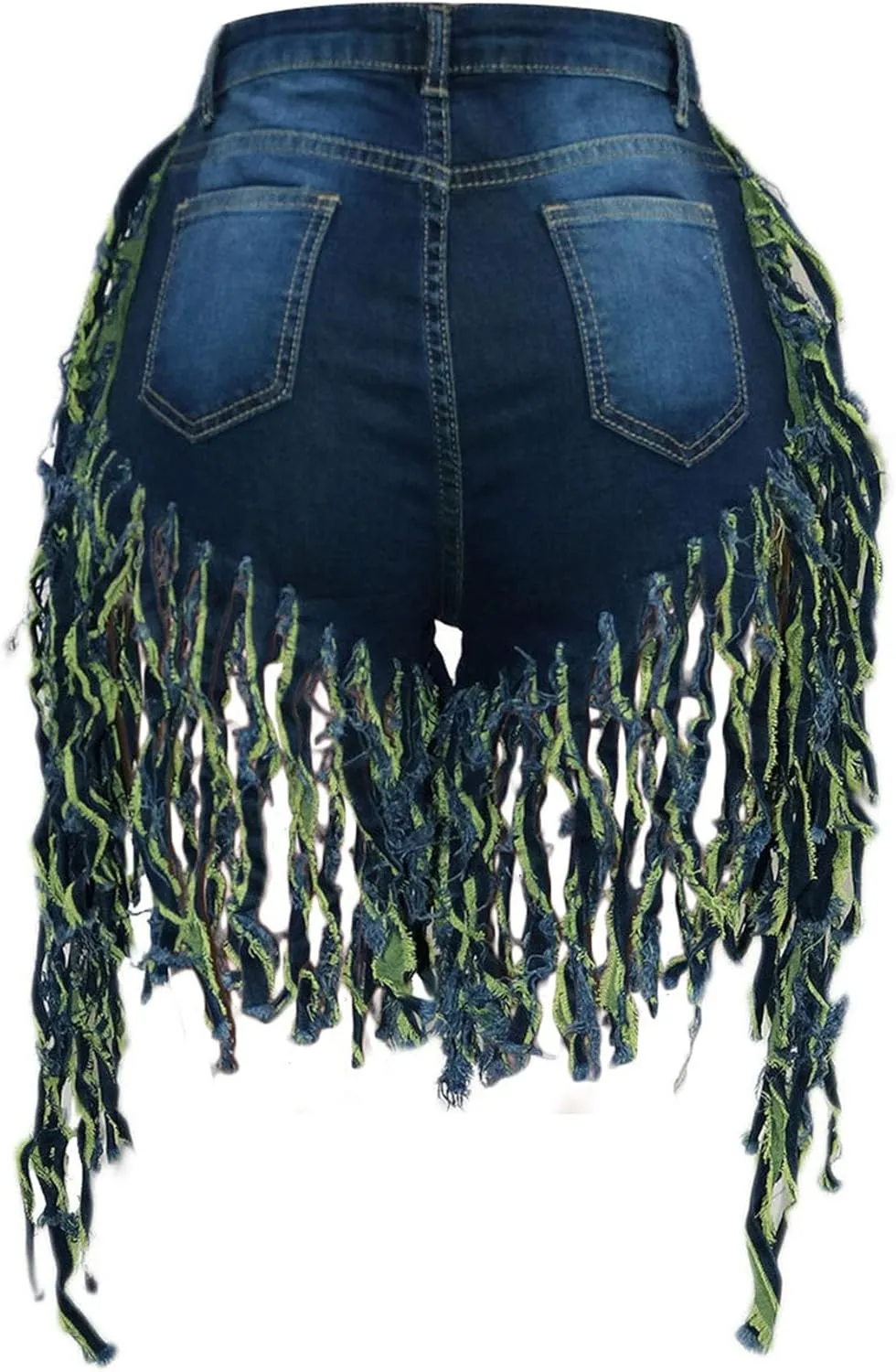 JEKE-DG Women's Plus Size Fringe Raw Hem Denim Shorts High Waisted Tassels Stretchy Hem Short Jeans Clubwear Jeans Short