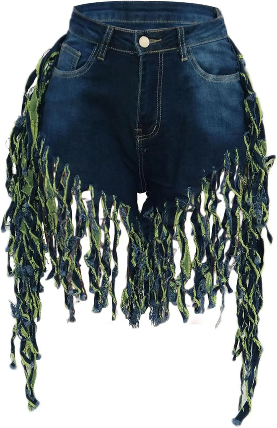 JEKE-DG Women's Plus Size Fringe Raw Hem Denim Shorts High Waisted Tassels Stretchy Hem Short Jeans Clubwear Jeans Short