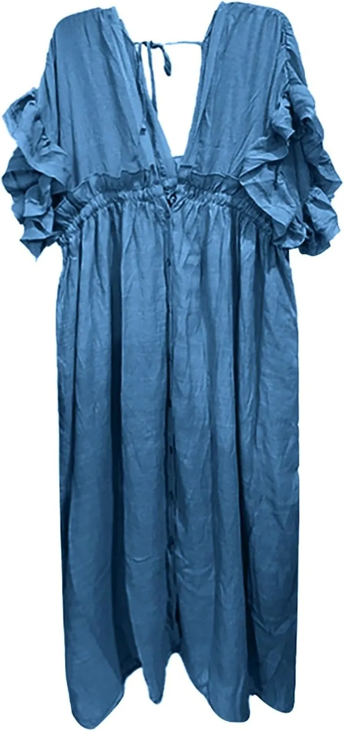 Kaftan Dresses for Women Plus Size Swimsuit Cover Up V Neck Caftan Beach Dress Loungewear