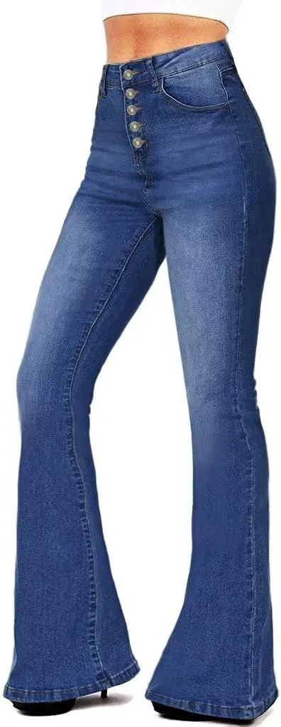 KDF Flare Jeans for Women Women's Bootcut Bell Bottom Jeans High Waisted Stretch Slimming Bell Bottoms Jeans