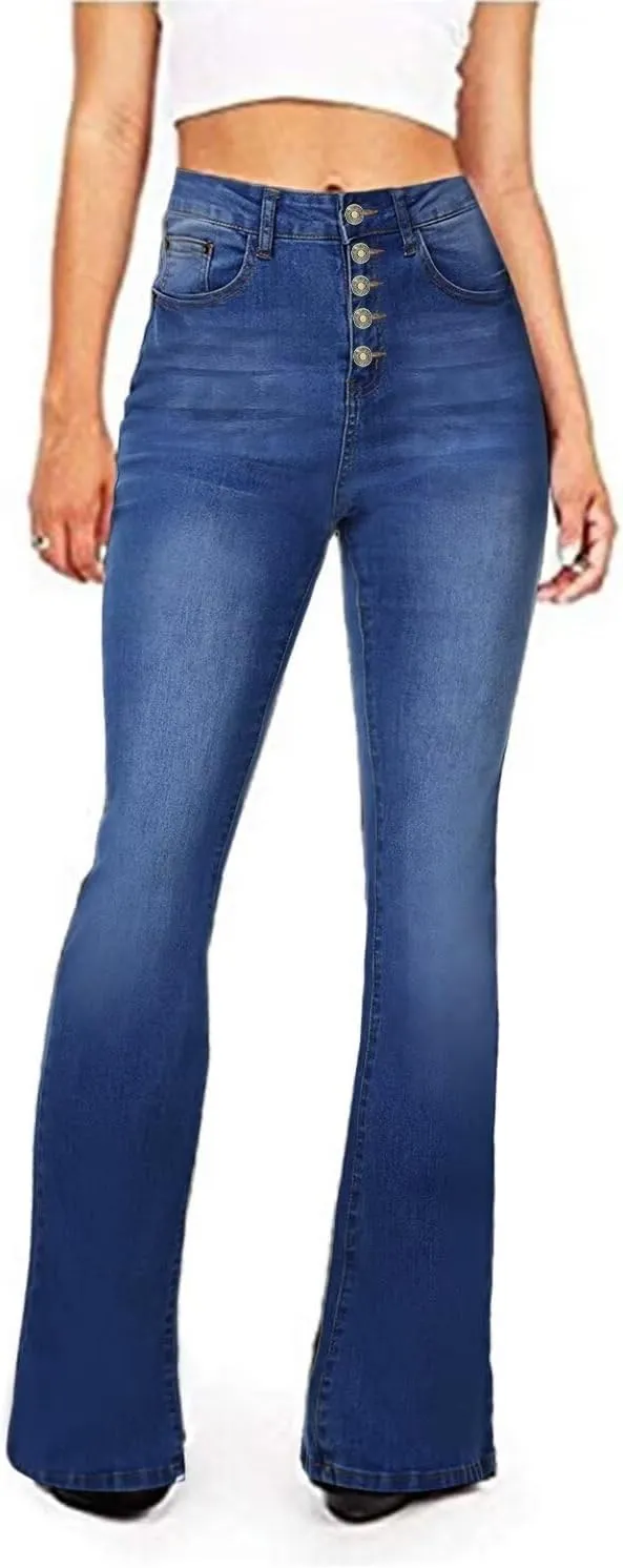 KDF Flare Jeans for Women Women's Bootcut Bell Bottom Jeans High Waisted Stretch Slimming Bell Bottoms Jeans