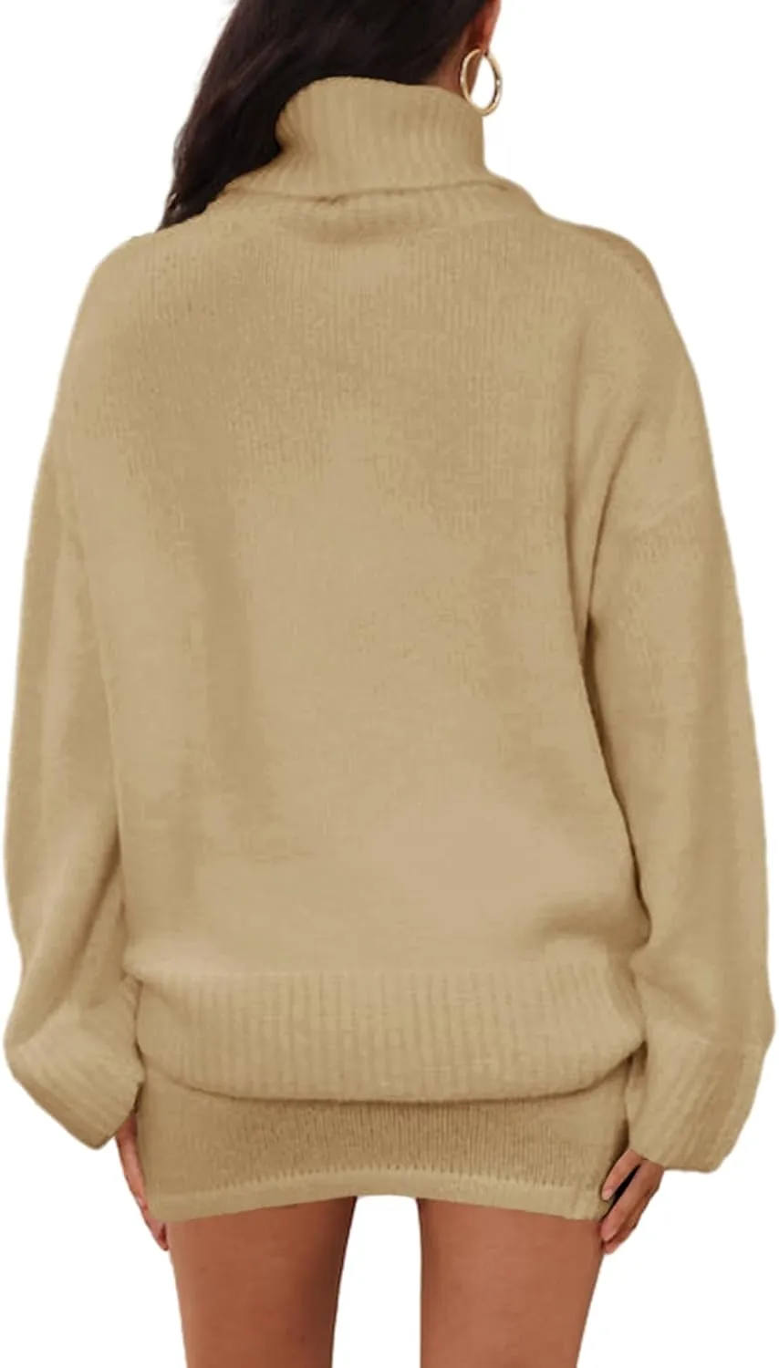 Langwyqu Womens 2 Piece Outfits Sweater Sets Turtleneck Oversized Sweaters and Mini Skirts Fall Trendy Loungewear