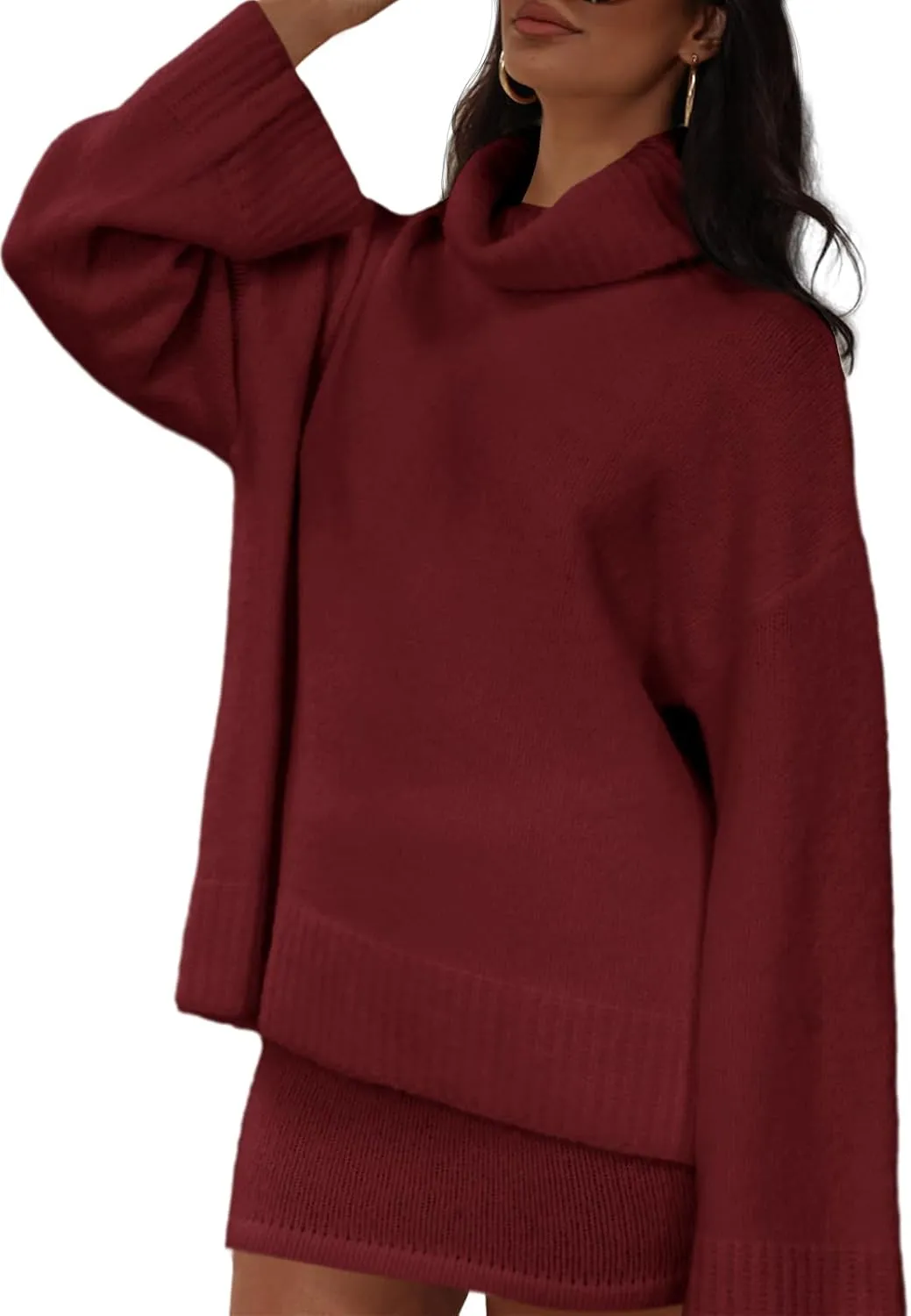 Langwyqu Womens 2 Piece Outfits Sweater Sets Turtleneck Oversized Sweaters and Mini Skirts Fall Trendy Loungewear