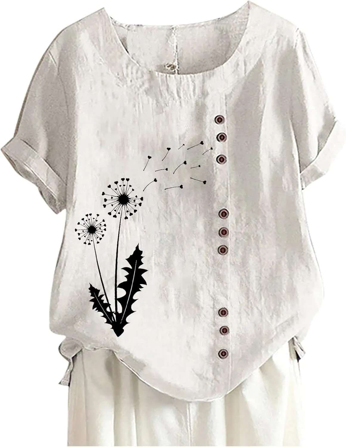 Lastesso Casual Tops for Women Soft Cotton Linen Summer Shirts 2024 Loose Size Roud Neck Short Sleeve Vacation Blouses