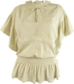 Lauren Ralph Lauren Women's Lace Trim Jersey Peplum Top (M, Winter Cream)