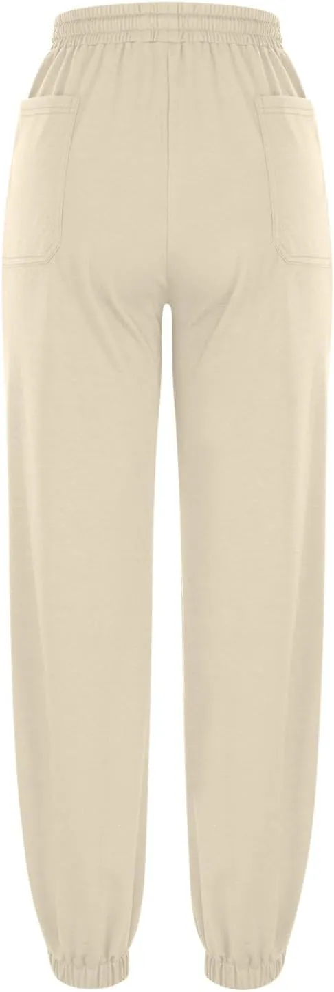 lcziwo Womens Fleece Lined Pants Baggy Wide Straight Leg Pants High Waisted Athletic Jogger Pants Drawstring Loungewear