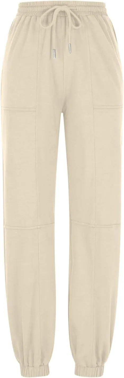 lcziwo Womens Fleece Lined Pants Baggy Wide Straight Leg Pants High Waisted Athletic Jogger Pants Drawstring Loungewear