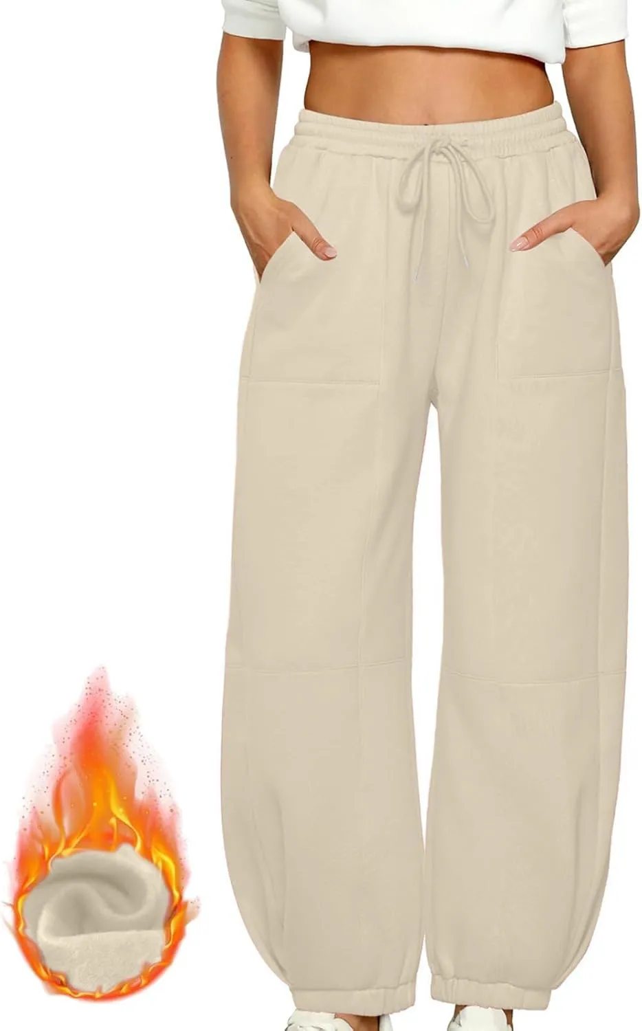lcziwo Womens Fleece Lined Pants Baggy Wide Straight Leg Pants High Waisted Athletic Jogger Pants Drawstring Loungewear