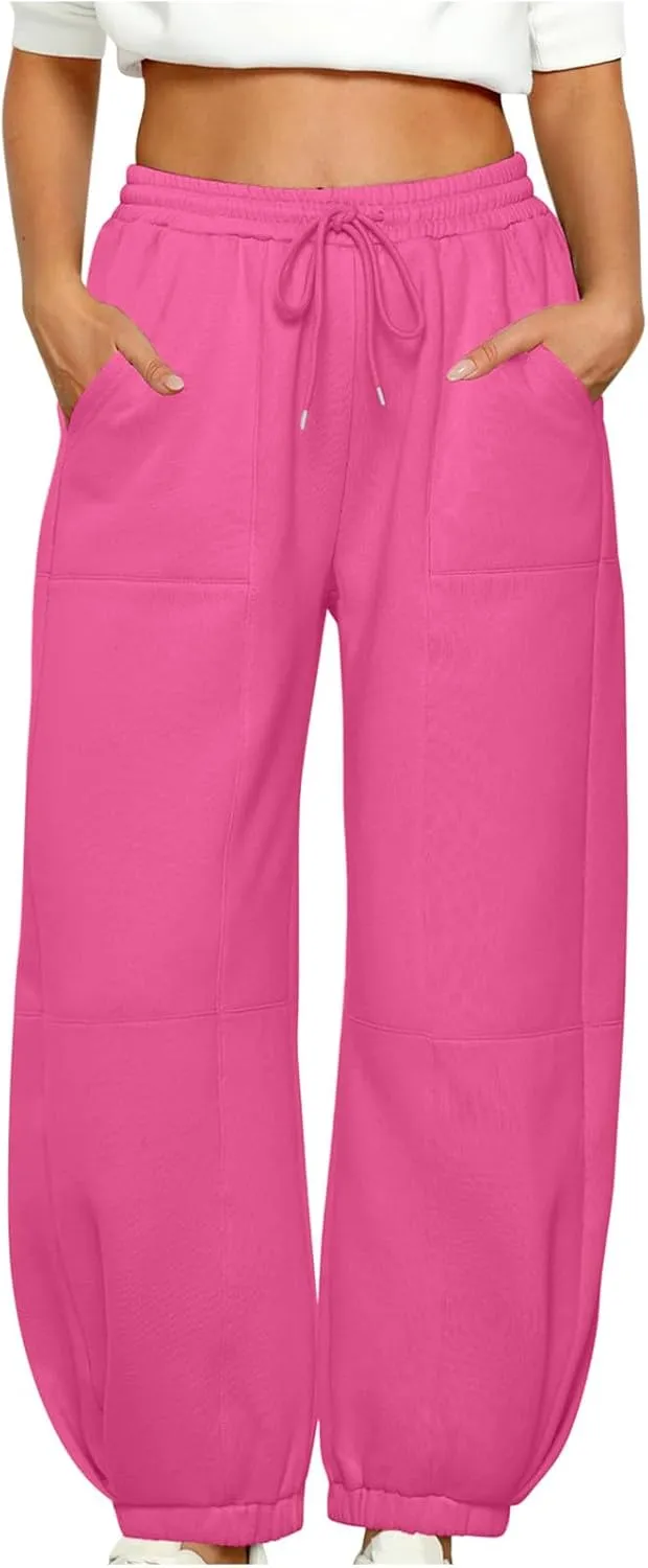 lcziwo Womens Fleece Lined Pants Baggy Wide Straight Leg Pants High Waisted Athletic Jogger Pants Drawstring Loungewear