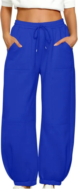lcziwo Womens Fleece Lined Pants Baggy Wide Straight Leg Pants High Waisted Athletic Jogger Pants Drawstring Loungewear