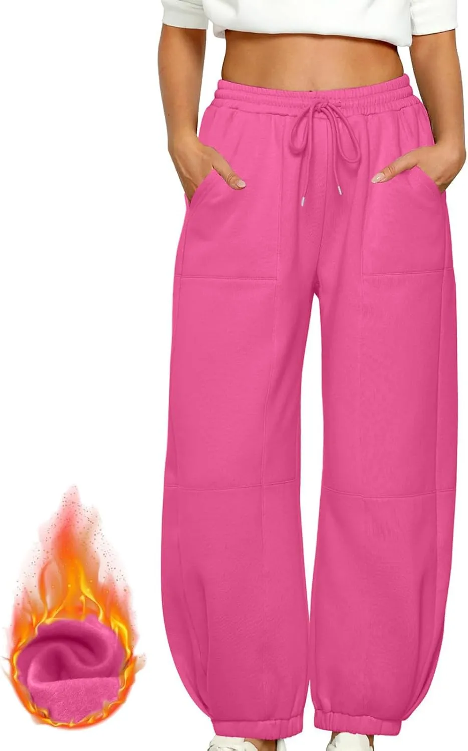 lcziwo Womens Fleece Lined Pants Baggy Wide Straight Leg Pants High Waisted Athletic Jogger Pants Drawstring Loungewear