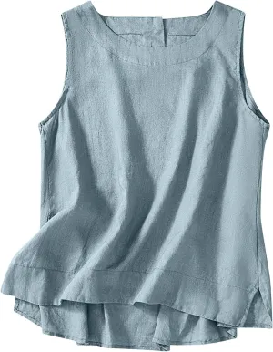 Linen Tank Tops for Women Cotton Summer Sleeveless Casual Cute Tops Y2k Going Out Outfits Button Back Beach Camisole