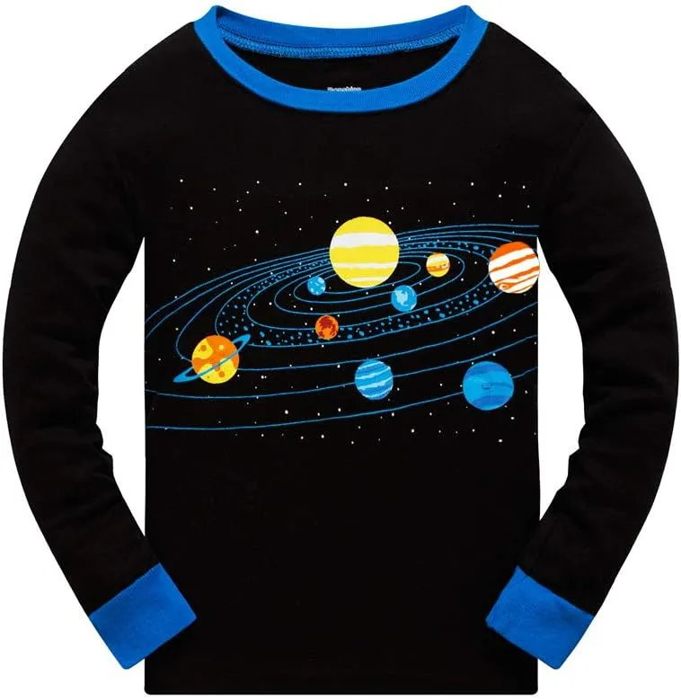 Little Boys Pajamas for Toddler Clothes Set Planet Train Sleepwear Long Sleeve 100% Cotton 2 Piece Kids Pjs Size 1-10 Years