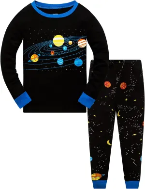 Little Boys Pajamas for Toddler Clothes Set Planet Train Sleepwear Long Sleeve 100% Cotton 2 Piece Kids Pjs Size 1-10 Years