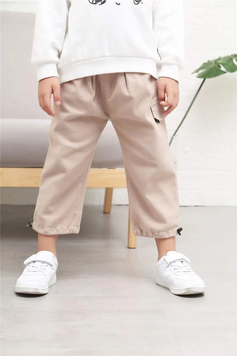 Little Kids Boys Elastic Waist Pocket Chino Casual Active Cargo Pants Joggers