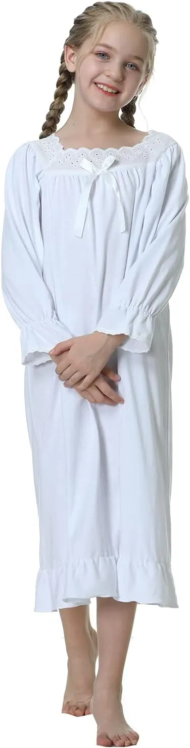 Lovely Girls Princess Nightgown Soft Cotton Sleepwear Kids 3-12 Years