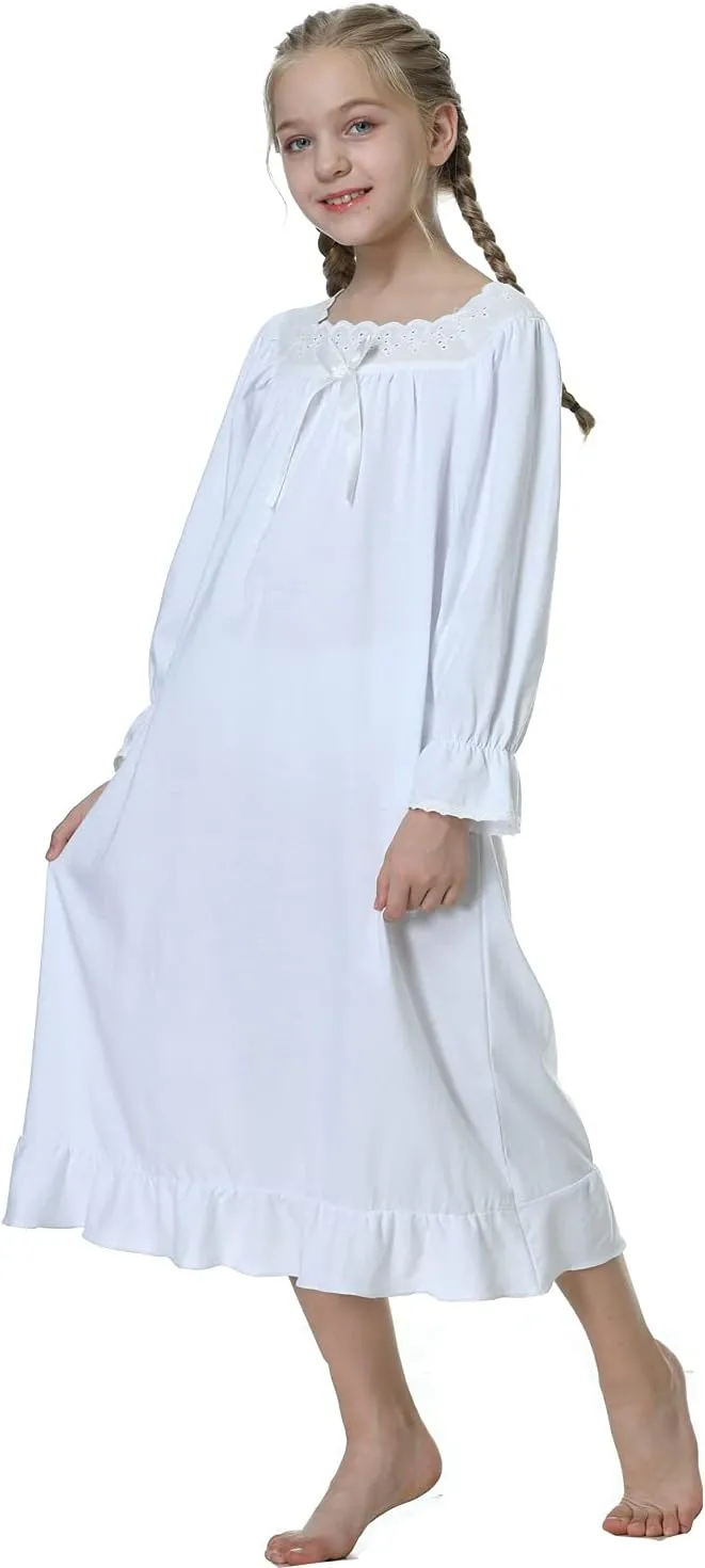 Lovely Girls Princess Nightgown Soft Cotton Sleepwear Kids 3-12 Years
