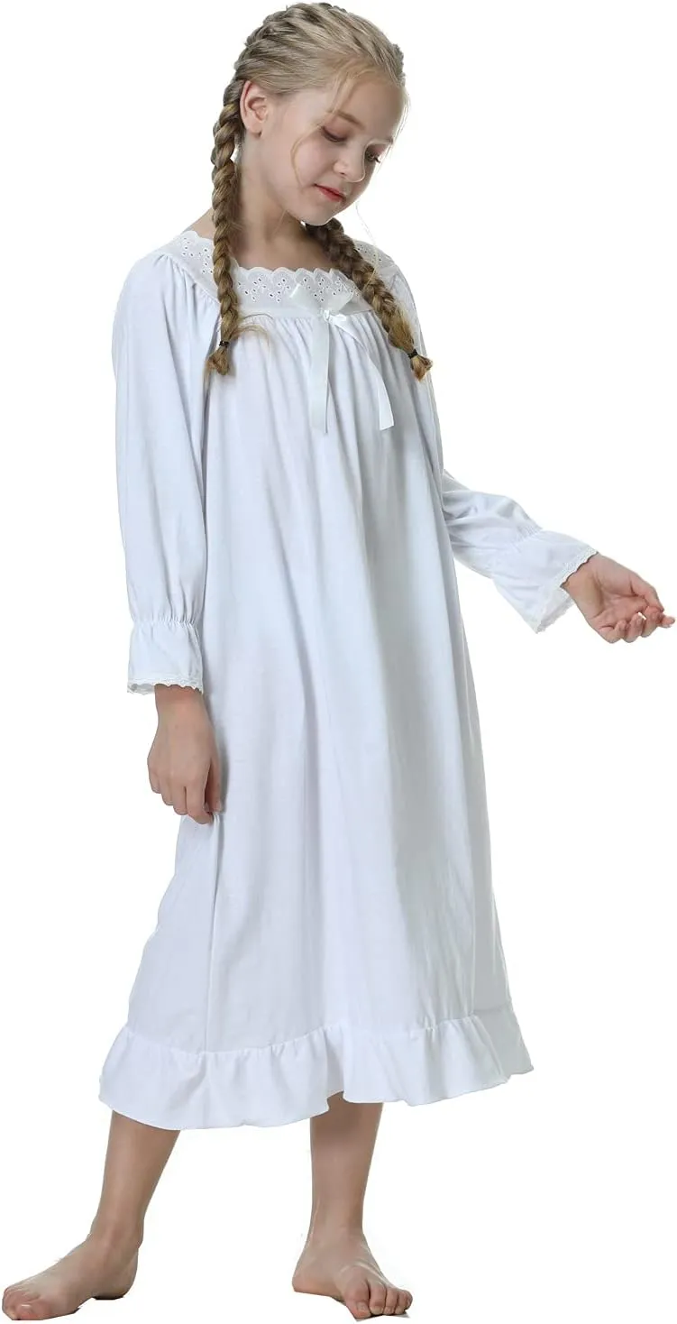 Lovely Girls Princess Nightgown Soft Cotton Sleepwear Kids 3-12 Years