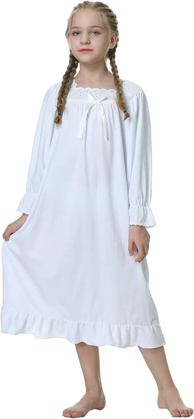Lovely Girls Princess Nightgown Soft Cotton Sleepwear Kids 3-12 Years