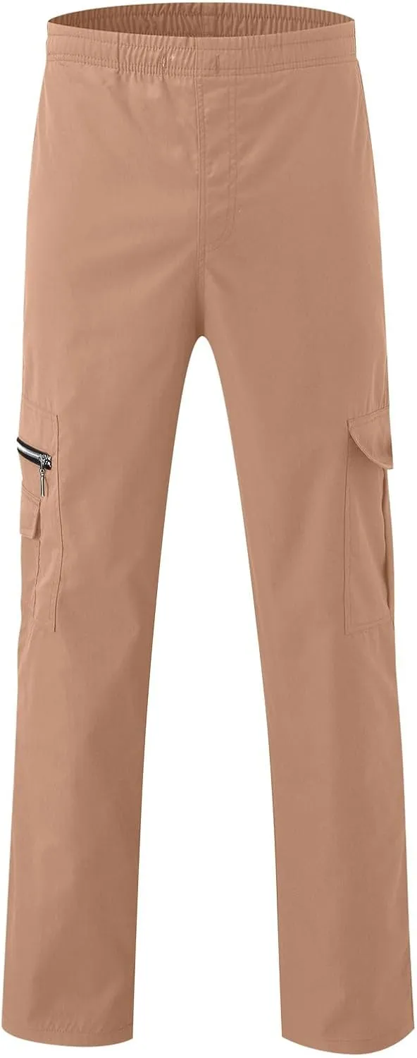 Male Versatile All Season Cargo Pants Multi Pocket Zip Button Hem Solid Color Plus Relaxed fit Cargo Trousers for